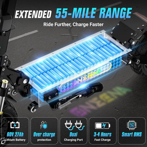 ONECNA GT7 Foldable Electric Scooter, Dual 2800W Motors, 60V 27Ah