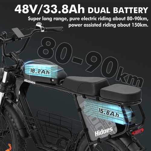 Hidoes B9 Electric Bike, 750W Motor, 48V 18.2Ah+15.6Ah Dual Battery