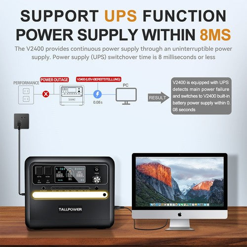 TALLPOWER V2400 Power Station 2160Wh LiFePo4 Solar Generator