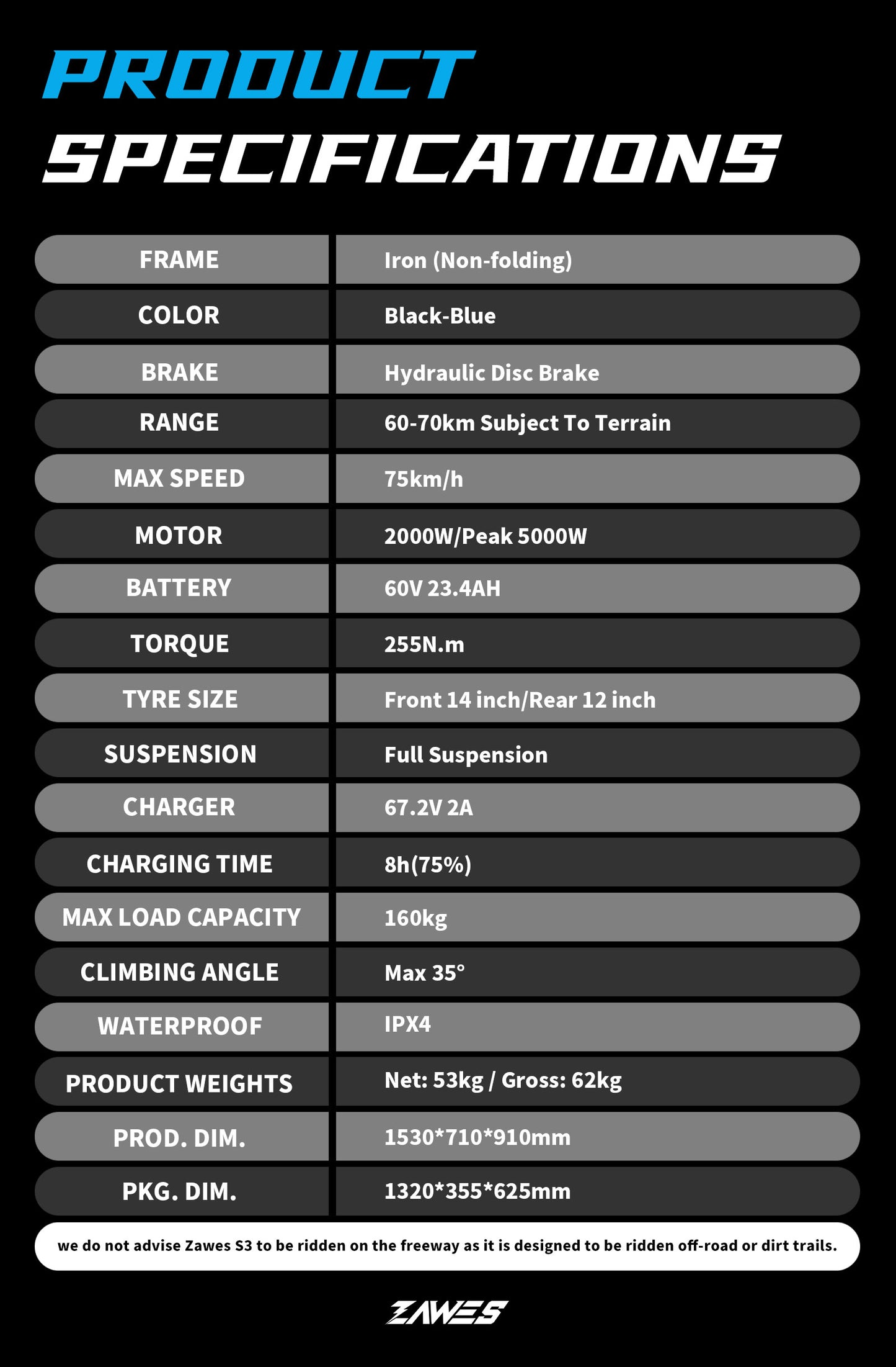 ZAWES S3 Electric Bike OFF-ROAD