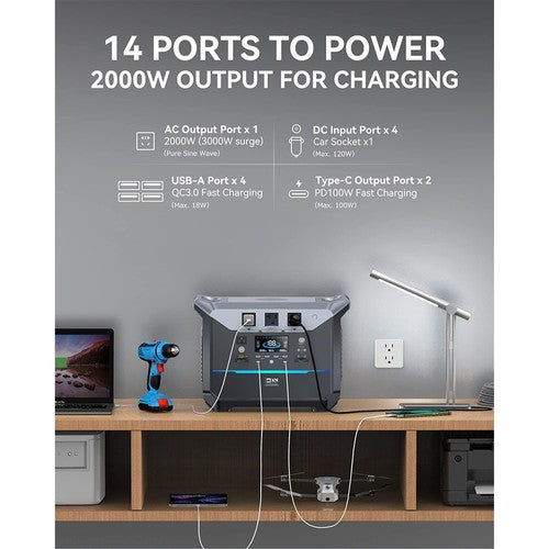 DaranEner NEO2000 Portable Power Station, 2073.6Wh LiFePO4 Battery Solar Generator, 2000W