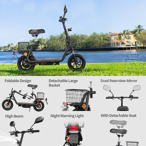 TWOFISH M5 PRO-E Electric Scooter with Seat and Rear Basket, 500W