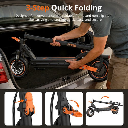Fynzo S11 Foldable Electric Scooter, 1100W Peak Motor, 48V 15.6Ah