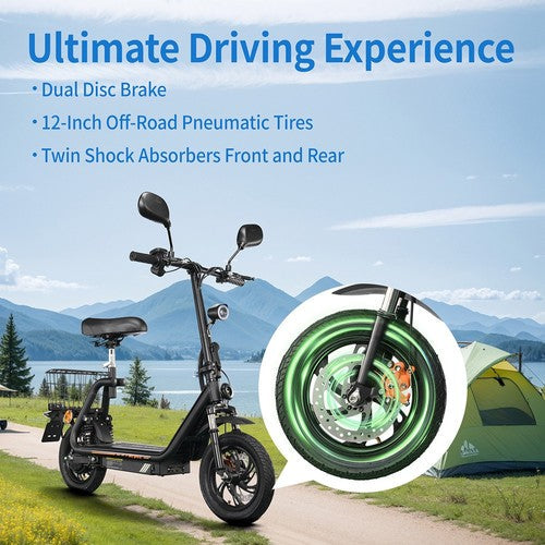 TWOFISH M5 PRO-E Electric Scooter with Seat and Rear Basket, 500W