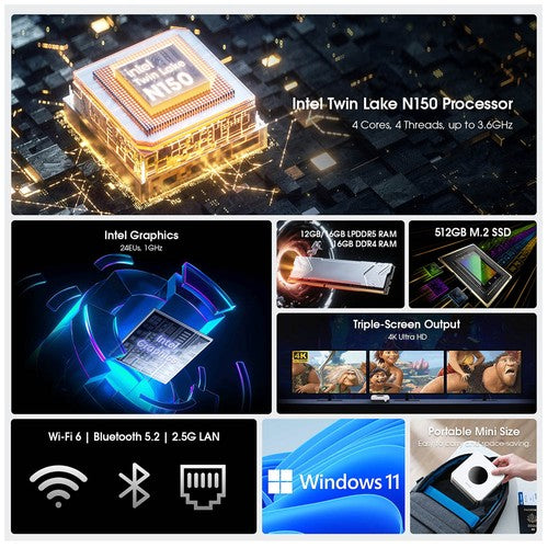 CHUWI LarkBox X Mini PC, Intel N150 4 Cores Max 3.6GHz, 16GB RAM 512GB SSD