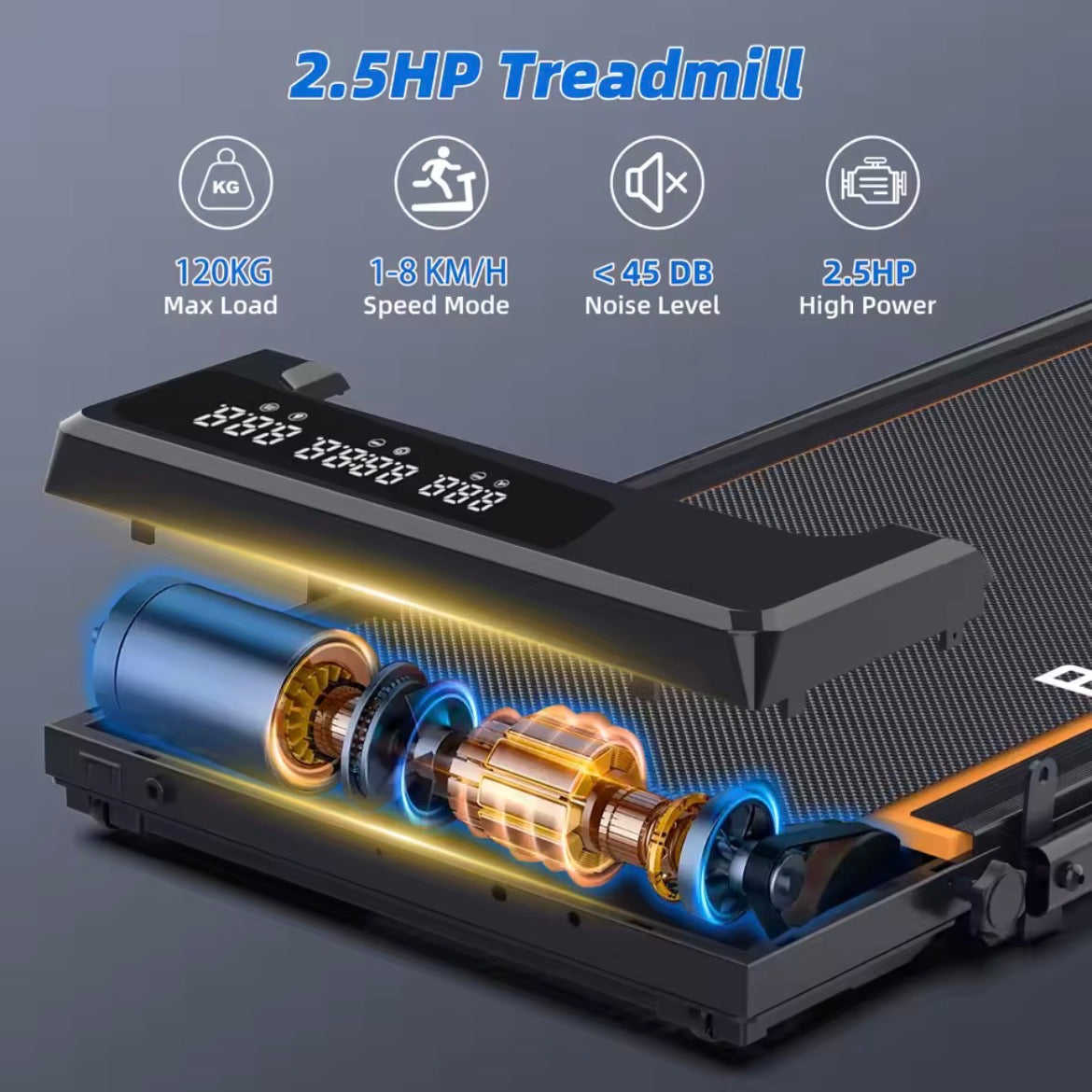 RAMYPOKET Treadmill With 9% Incline Silent Motor Smart APP 1–8KM/H 120KG